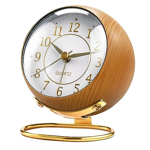 Small Clock,Alarm Clocks with Snooze Night Light,Battery Operated,no Ticking Sound,for Bedroom,Living Room,Kitchen,Cupboard,Desk,Shelf,Office,Decor,Retro Analog Clocks. (Light Colour)