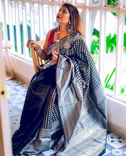 Image of Flosive Women's Kanjivaram Silk Saree With Beautiful Blouse With Zari Border