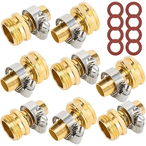 5/8" Aluminium Garden Hose Repair Connector with Stainless Steel Clamps, Male and Female Garden Hose Fittings, Mender End Repair Kit,Water Hose End Mender,Fit for 5/8" Garden Water Hose Fitting, 4 Set Cover