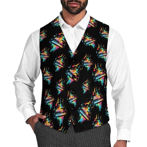 Colorful Piano Suit Vest for Men Slim Fit Tuxedo Waistcoat Button Down V Neck Business Dress Coat