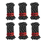 【反射材付き】 ガイロープ パラコード テント タープ テントロープ 4mm×4m 自在金具付き 高強度 耐久性 キャンプ用 多用途 アウトドア ロープ (ブラック, 6本)