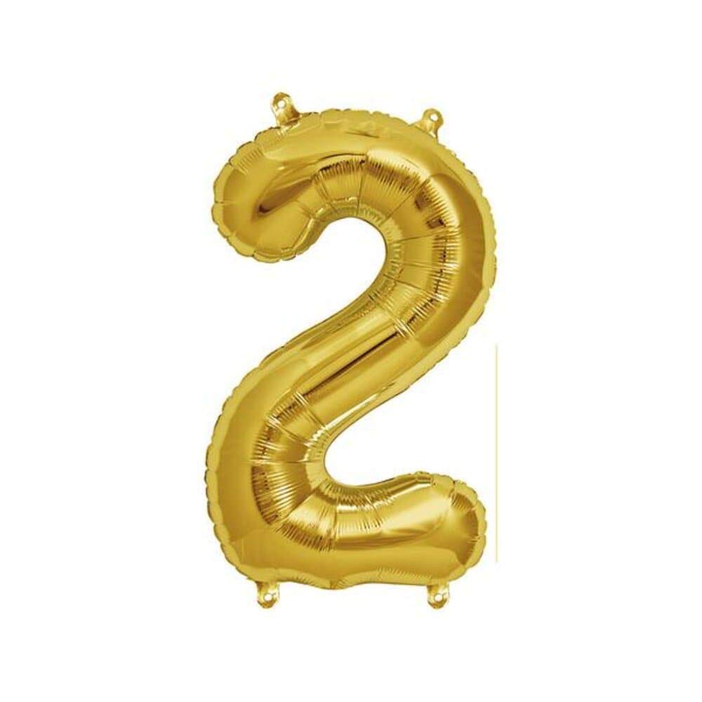 The Party Popper Number 2 Balloons, 40 inch Length, Gold