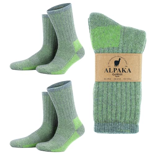 GoWith 2 Pairs Alpaca Wool Socks for Men/Women, Norwegian Warm Winter Thermal Crew Merino Boot Unisex Heated Socks, Gray Green, S, 6006