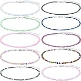 Hicarer Seed Bead Choker Necklace Tiny Beaded Choker Boho Colorful Choker Necklace Chain Jewelry for Women and Girls, Adjustable 12-16 Inches (Color Set 3, 10 Pieces)