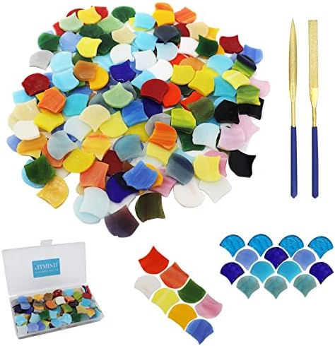 LITMIND 160 Pieces Precut Fan-Shaped Petal Mosaic Tiles, Glass Craft Flower Leaves Stained Glass Supplies, Garden Glass Mosaic Making Supplies for DIY Crafts, Stained Glass Kits