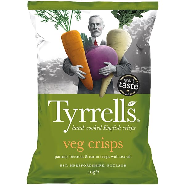 Tyrrells Hand-Cooked English Crisps - Simply Irresistible Fresh Crunchy Snacks (24 Bags x 40g, Mixed Vegetable Crisps Lightly Salted)