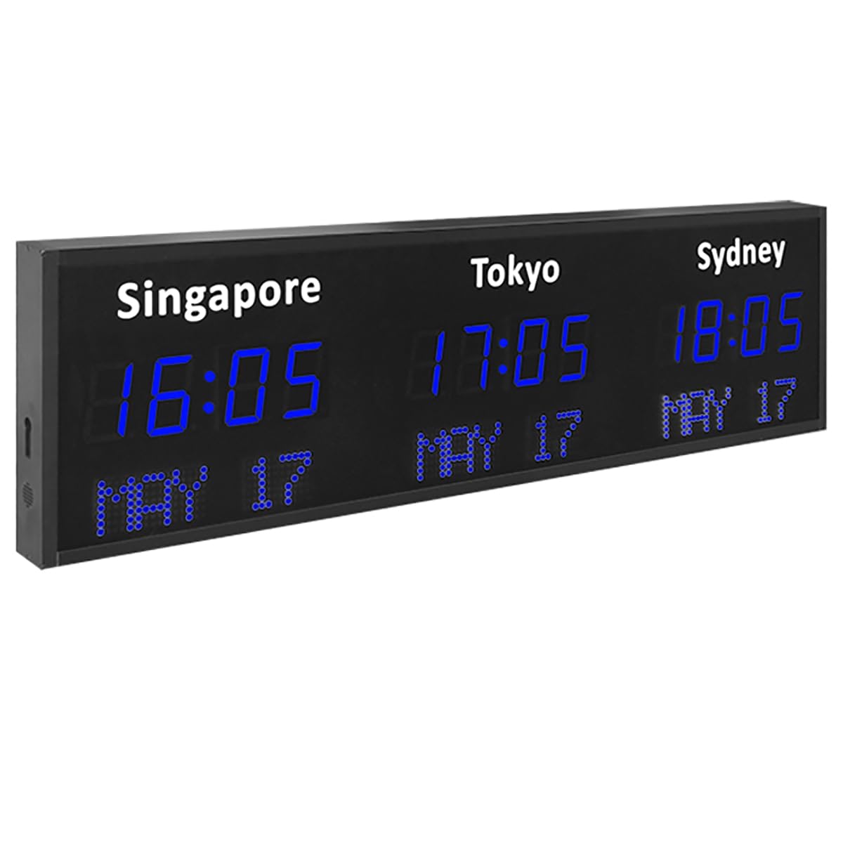 Orologio digitale con fusi orari mondiali, orologio LED multi-fuso orario con nomi modificabili della città, data e visualizzazione 12/24 ore per uffici e hotel