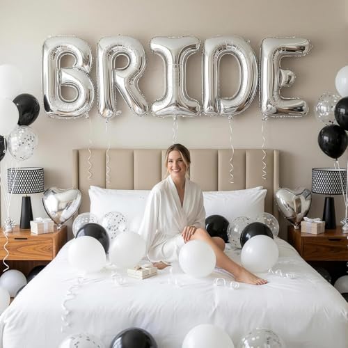 Image of 40 Inch Silver BRIDE Letter Balloons, Bachelorette Bridal Shower Decor