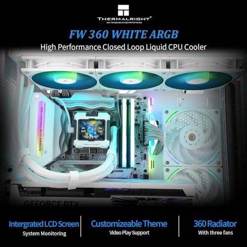 Image of Thermalright FW 360 White ARGB-360mm AIO CPU Liquid Cooler,IPS LCD Screen with 320 * 240 Resolution,for AM4 /AM5 /Intel LGA1700,'2.4 inch'Magnet-Absorbent LCD Screen for Images -White