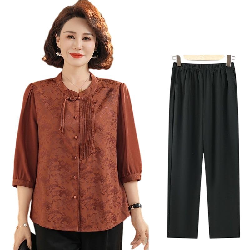 Conjunto de blusa con botones de rana mujer y pantalón formal 3