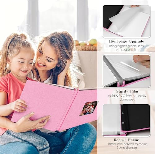 Image of Amazon Brand - Umi Self Adhesive Photo Album Scrapbook Album 20 Sheets /40 Double Sided Pages DIY Photo Album For Family Portraits Wedding Anniversary Birthday Memory Book (Pink)