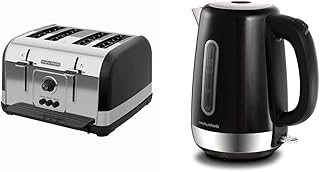 Morphy Richards Venture Black 4 Slice Toaster - Defrost Setting - High Lift Feature - 240131 & Equip Black Jug Kettle - 1.7L - Rapid Boil - Limescale Filter - 102783