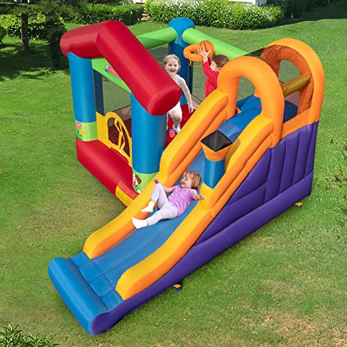 OLAKIDS Inflatable Bounce House, Kids Jumping Castle with Slide, Basketball Rim, Climbing Wall, Indoor Outdoor Inflatable Obstacle Course with 680W Blower 50PCS Ocean Balls Carry Bag Repair Patches - Image 3