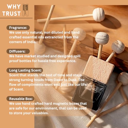 Image of White Mocha | Aeraki Car Clip-In luxury Perfume | Car Air Freshener | Natural Essential Fragrance Oils with Wooden Reed Sticks in Glass Bottle |Long Lasting upto 90 Drives | Vent Model