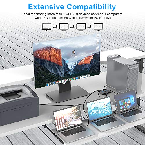 Aluminium USB 3.0 Switch Selector, 4 Computers Sharing Switcher met 4 USB 3.0 Poorten, Perifere Switcher Box Hub met One… - Image 3