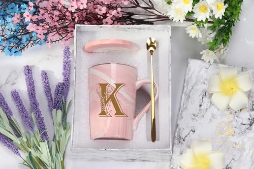 Letter K Personalized Initial Mugs with Flower, Letter K Personalized Novelty Coffee Mug, Novelty Letter Coffee Mugs for Women, Bridal Shower Gifts, Women's Initials Gifts Coffee Mug 14 Ounce Pink - Thumbnail 7
