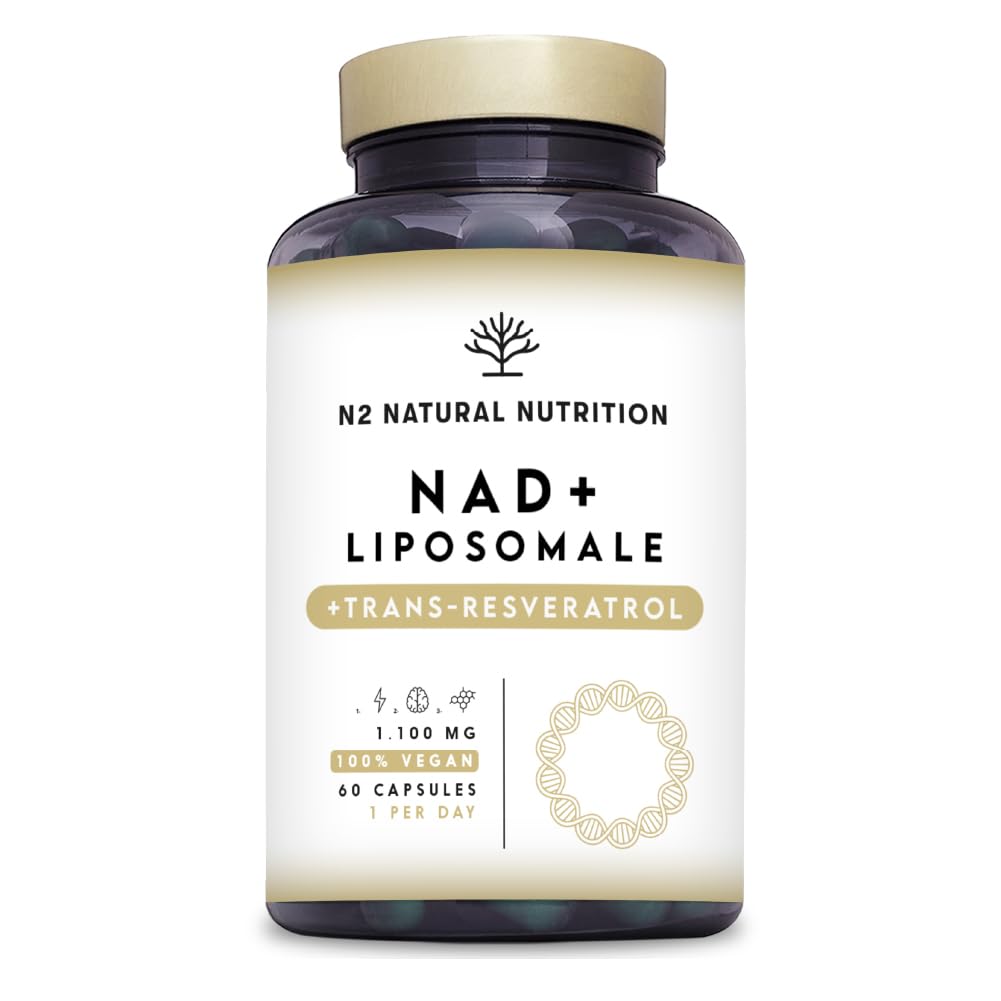 NAD+ Trans Resveratrol 1100 mg. Formule Liposomale avec Nicotinamide Riboside, Niacine et Vitamine E. Boost Métabolisme, Anti-Âge et Réparation Cellulaire. N2 Natural Nutrition