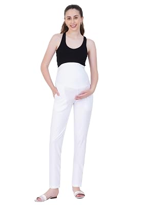 Litelooks Women's Cotton Lycra Over Belly Maternity Leggings – Comfortable, Seam-Free, High Waist Support, Pockets and S