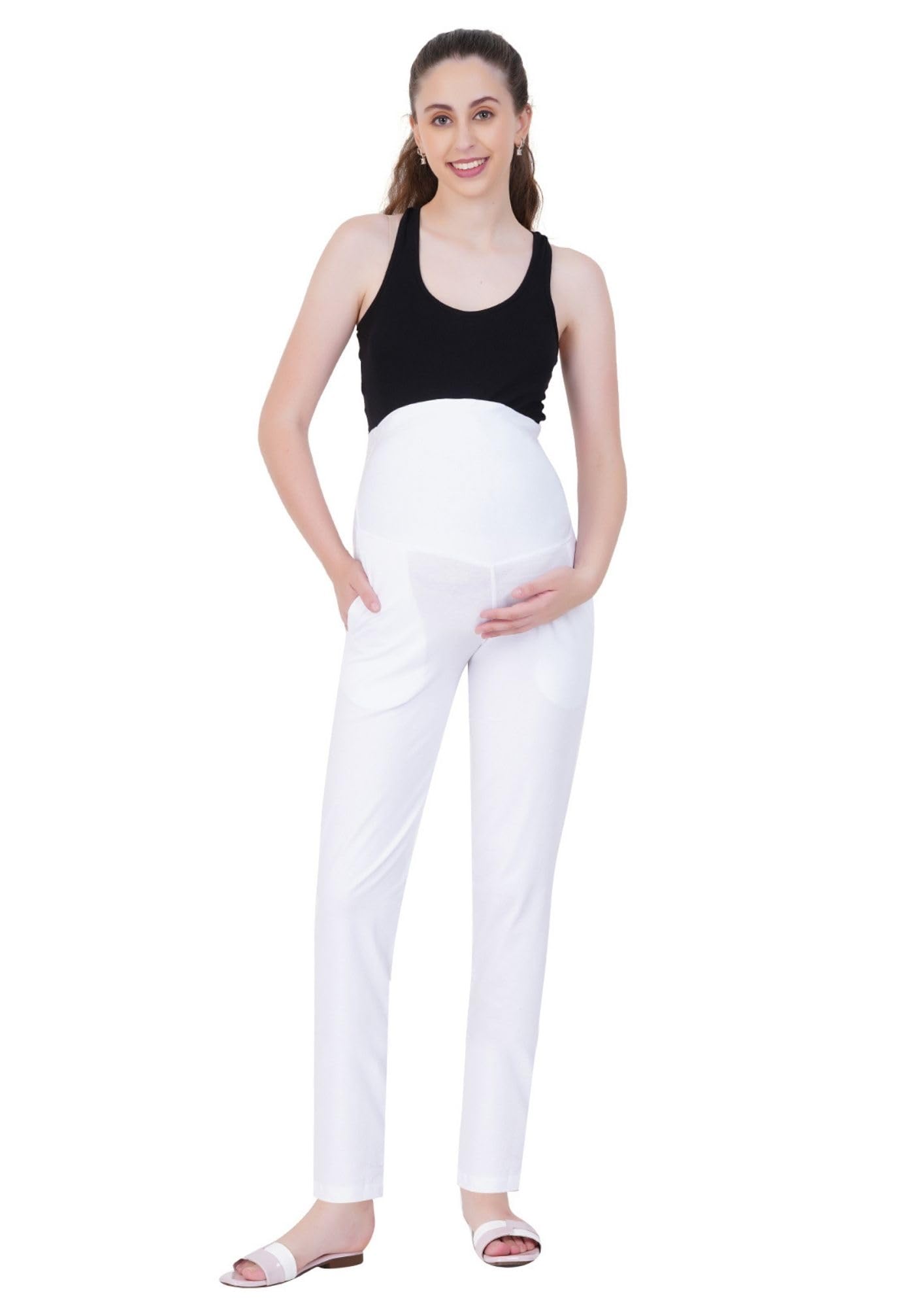 Women's Cotton Lycra Maternity Pants – Comfortable, Seam-Free, High Waist Support, Pockets and Stretchable Pregnancy Pants for Pre & Post Pregnancy-image-42