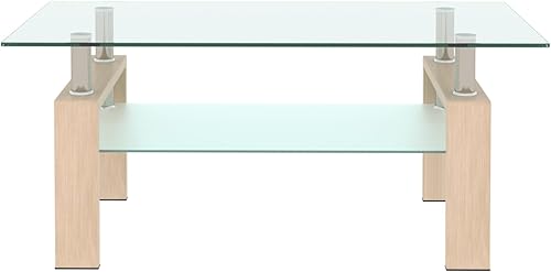 Miniatura 9 de Mesa de centro rectangular de vidrio, mesa de sala de estar con vidrio templado, mesa central para sala de estar, mesa de cristal, mesa de té, mesa