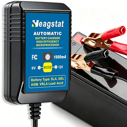 Heagstat 1A Trickle Battery Charger, 6V/12V Fully-Automatic Smart Battery Maintainer for Car, Motorcycle, ATV, Lawn Mower, Boat More