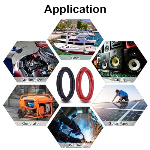Image of 1 /0 Battery Cable 5FT Red+Black, 1 /0 Welding Cable for Automotive, Marine and Solar