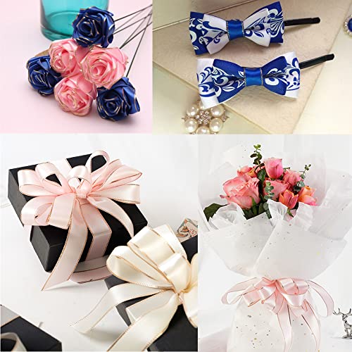 David Accessories Cream Satin Ribbon With Gold Edges 1.5 Inch Wide 20 Yards, Gold Border Fabric Ribbons For Gift Wrapping Diy Crafts Christmas Decor Wreath Bows Invitations (Cream) #TOP6