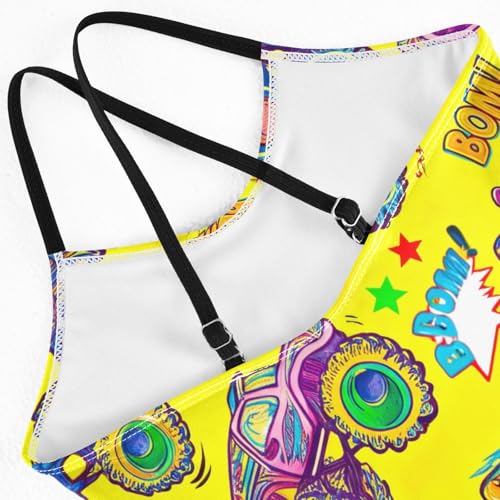 CHIFIGNO Colorful Trucks Yellow Bathing Suits for Kids Quick Dry Crossback Girls' One-Piece Swimwear 3T4