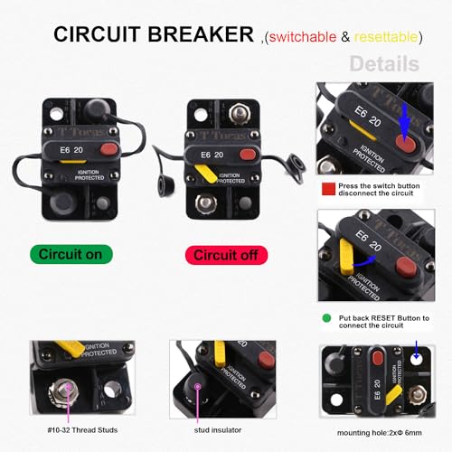 Image of E6 10A Amp Circuit Breaker w /Manual Reset Switchable | UL Certified | 12V-32V DC, Waterproof IP66,Surface Mount,for Car Marine ATV Trailer RV Vehicles Electronic Battery Fuse