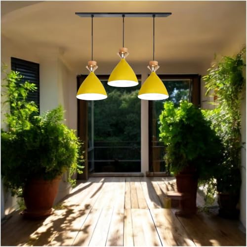 Image of Modern Yellow Dome Hanging Pendant Light for Ceiling, Aluminium, Antique Decor, E-27 Holder, (Bulb is not Included) 3 Light Linear Set