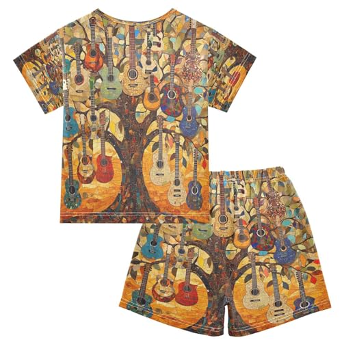 ALAZA Fantasy Guitar Tree Music Pajamas Set Short Sleeve Cotton Sleepwear Summer Pjs 2 Piece 5-14Y2