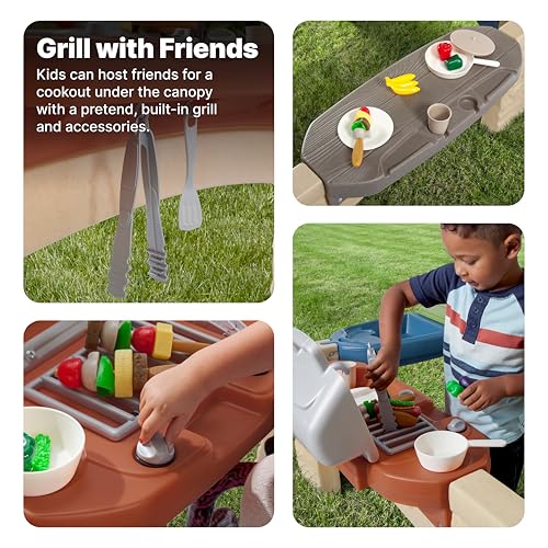 Step2 All Around Playtime Patio with Canopy Playset – Shaded Outdoor Playhouse for Kids with Realistic, Interactive Features, Room for Multiple Toddlers to Play – Dimensions: 60" H x 47.5" W x 47.5" D