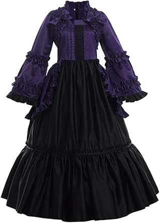 Millenniums Médiéval Déguisement Adulte Maxi Robe à Capuche Manches évasées Cosplay Vampire Sorcière Reine Costume Pour Halloween Toussaint Carnaval Drame Fête Grande Taille S-5XL (Blanc, L,38