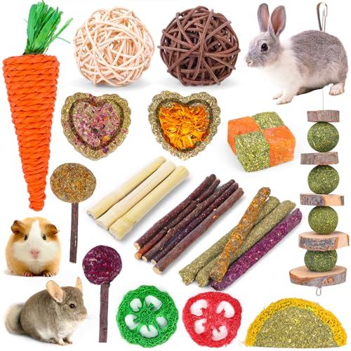 VESPRO Bunny Teys for Rabbits Hamster/Guinea Pig Toys Natural Timothy Hay Sticks chew Treats and Balls for Rabbit, Bunny, chinehila, Guirea Pig, Hamster, Rabbit Teeth Care