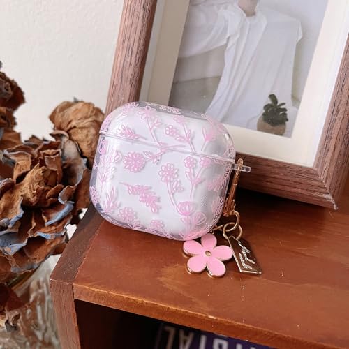 Image of MINSCOSE Compatible with AirPods 4 Clear Case,Cute Flower Floral Aesthetic Design with Flowers Keychain, Soft TPU Protective Shockproof Case for Women Girl for Airpods 4-Pink
