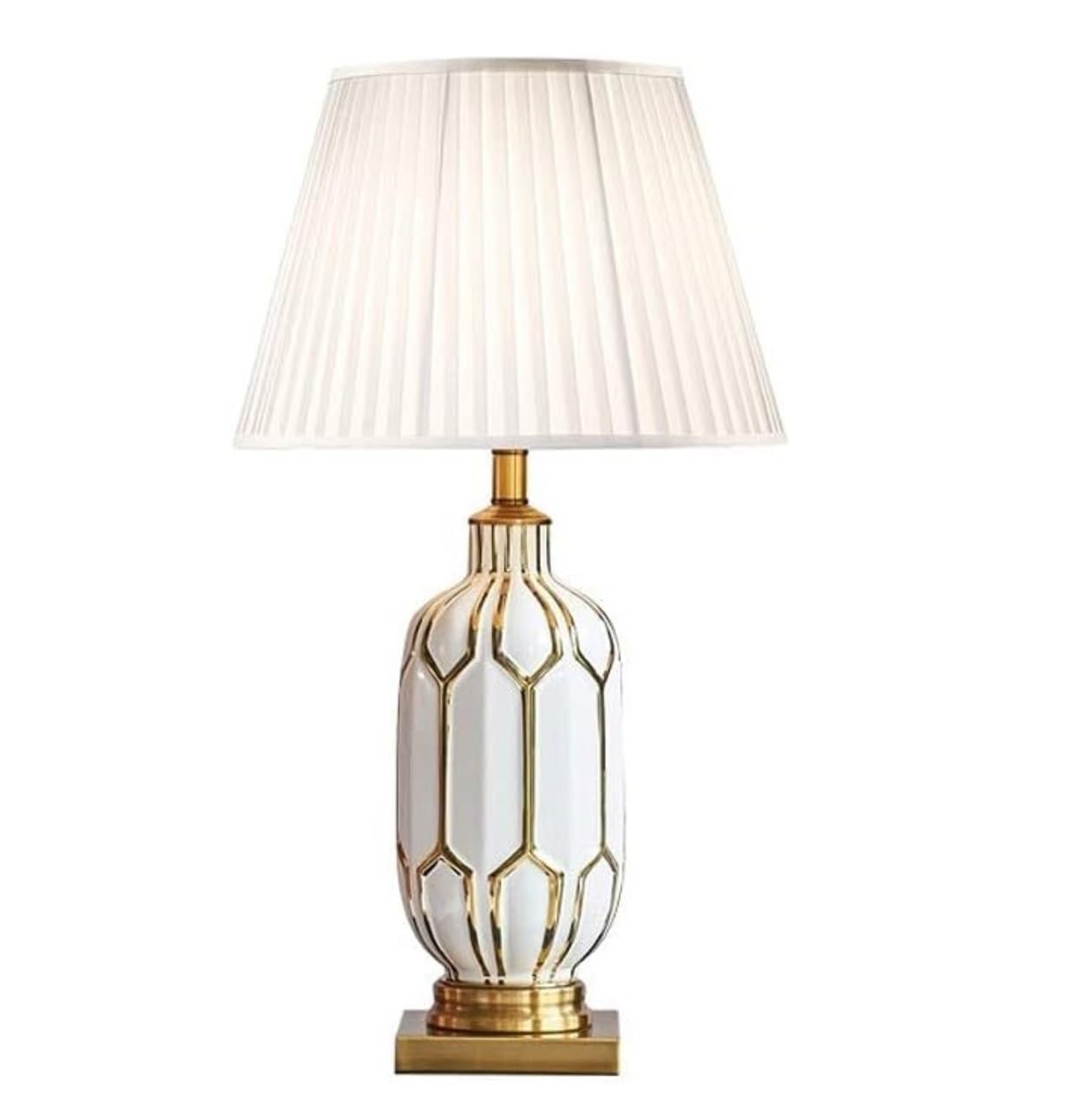 SGKOMN Table Lamp Table Lamps For Living Room Glazed Ceramic Bedside Lamp Fabric Lampshade Table Lamp Fabric Lampshade Nightstand Lamp For Bedroom Living Room Bedside Lamps Lamp