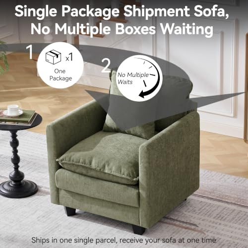 Image of 30'' Cloud Single Couch, Cloud Sofa with Throw Pillow, Modern 1 Seater Reading Chair with Deep Seat, Accent Chairs for Living Room, Bedroom, Small Apartment, Light Green