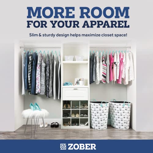 Image of ZOBER Turquoise Velvet Hangers 50 Pack - Clothes Hangers, Coat Hanger for Pants & Dress Clothes - Non Slip w / 360 Degree Swivel, Holds up to 10 lbs - Strong Felt Hanger for Clothing