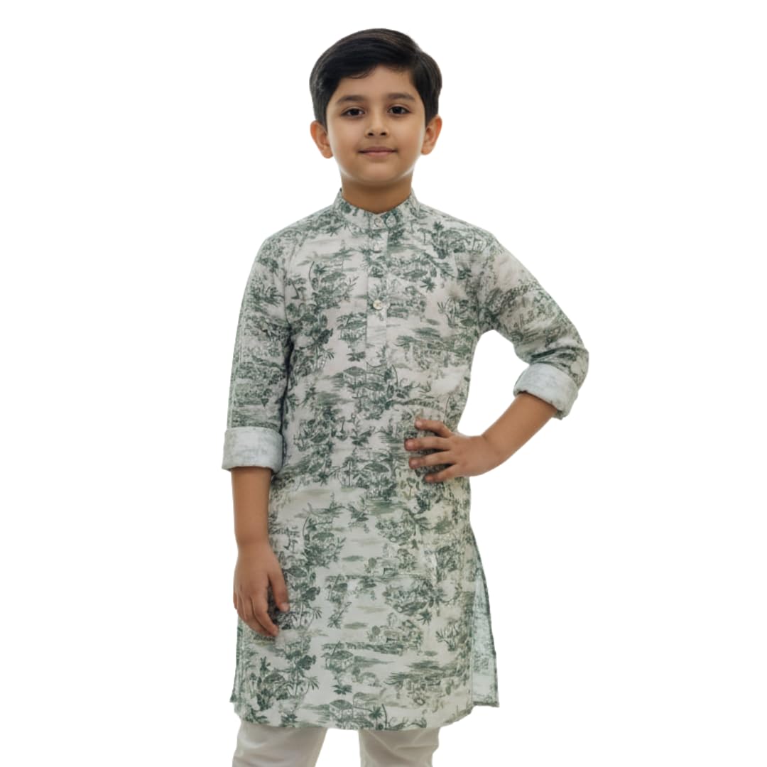 Boys Ethnic Mandarin Collar Long Sleeves Kurta in 100% Cotton-image-3
