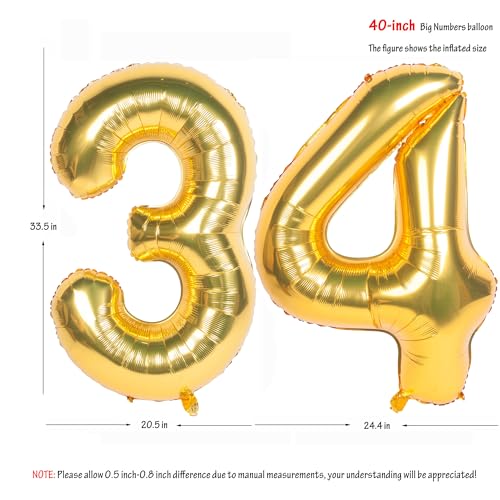 Image of 40 Inch gold Number Balloons 34 Helium Foil Mylar Balloon | Birthday Party banquet Decoration 34