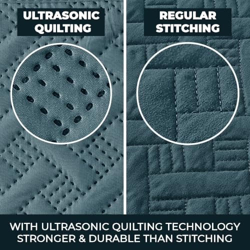 Image of Story@Home Reversible Quilted Bed Cover King Size Bed | 400 TC Ultrasonic Bedspread AC Blanket | Comforter for Double Bed - Bedcover for Double Bed with 2 Pillow Cases 250x225 CM - Rain & Sea
