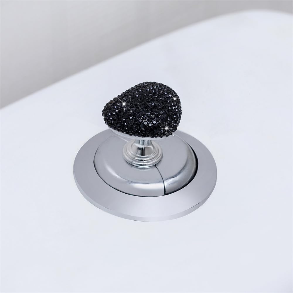 Diamond Crystal Toilet Water Tank Flush Button assist Bling Heart Shaped Toilet Seat Lid Lifter Accessories Decor for Bathroom Nail Protection (black)