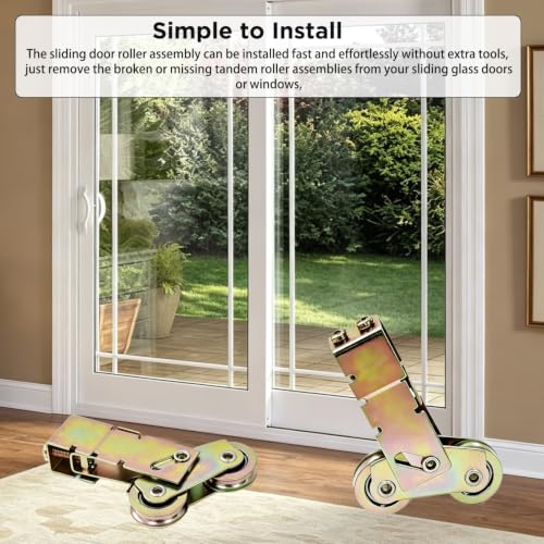 2pcs 1-1/8 Inch Tandem Sliding Glass Door Roller Replacement, Patio Door Roller Assembly for Sliding Glass Doors, Adjustable Height Sliding Door Wheel Replacement for Sliding Glass Screen Door by Augenweide - Used condition - Image 3
