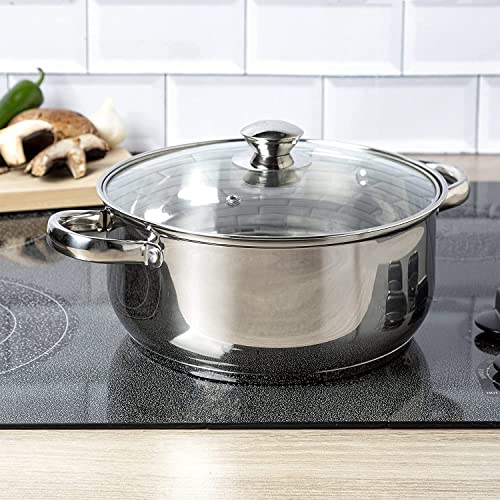 Image of Stainless Steel with Toughen Glass Lid Handi Set /Dutch Oven Induction & Gas Stove Friendly Cook and Serve Handi Set with Toughen Glass Lids with Dishwashing Rag Free (1.5 Liter)