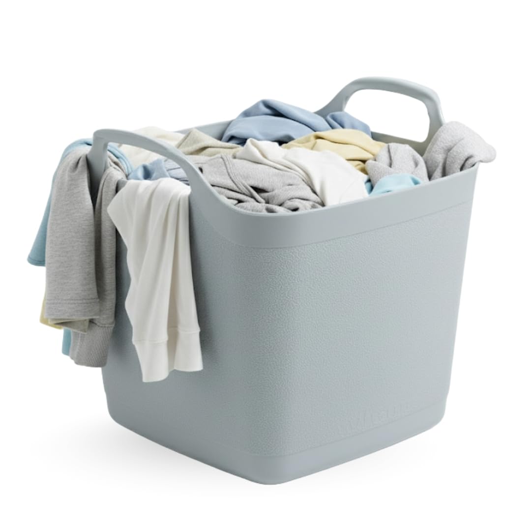 AOC24-15L Flexible Tub Small - Heavy Duty Plastic Flexi Bucket for Laundry, Garden, Toys, Storage - Multi Purpose Strong Container Bin - Large Capacity Durable Flexi Tubs (Cool Grey, S 15L)