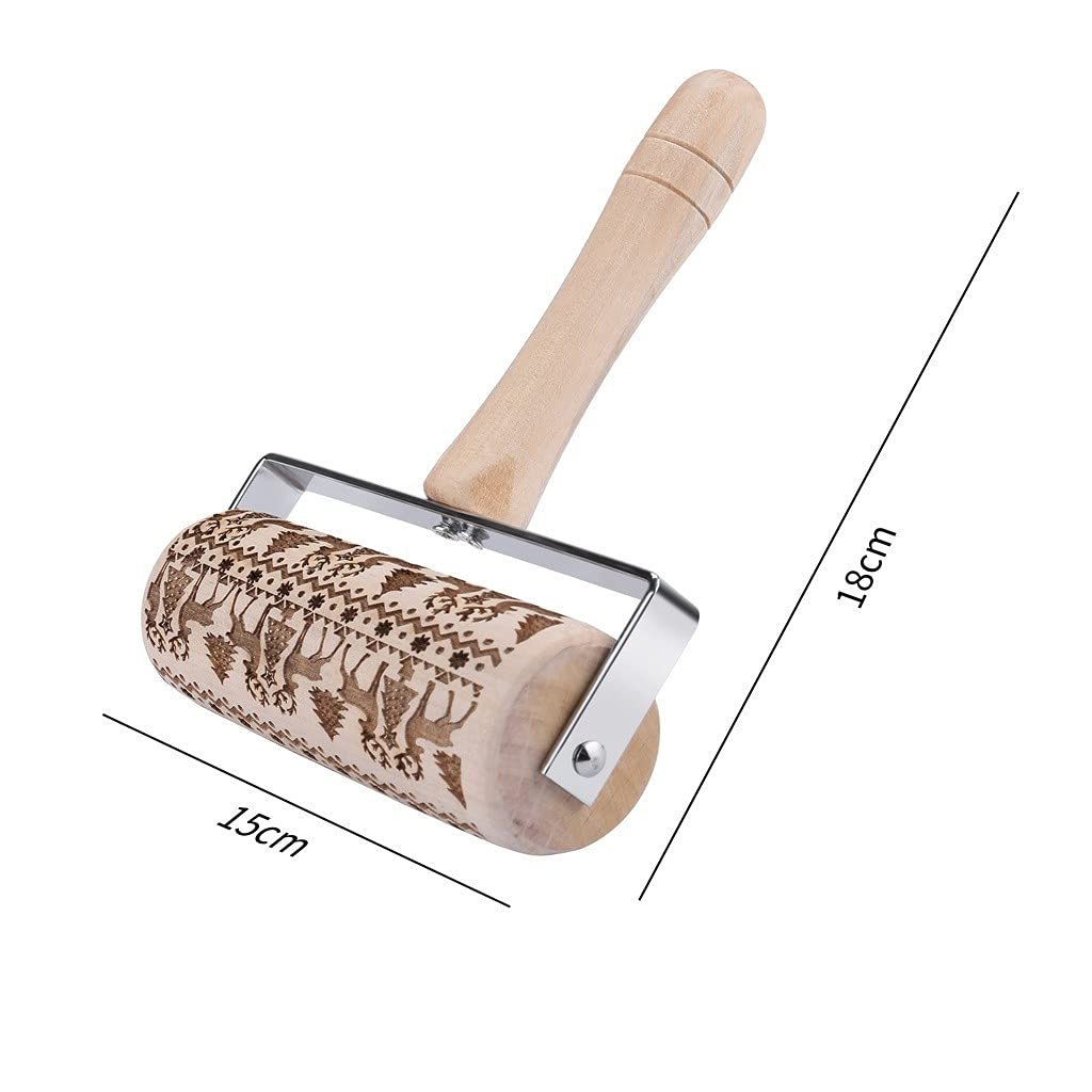 Rodillo de amasar en Relieve, Rodillo de amasar 3D de Madera en Relieve, Pernos de amasar Profesionales en Relieve con patrón de Alce navideño, para Hacer postres de Galletas
