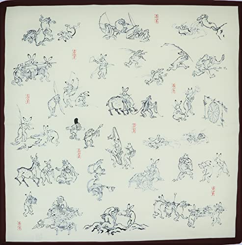 丸全 風呂敷 綿風呂敷 鳥獣戯画 エンジ 約50×50cm