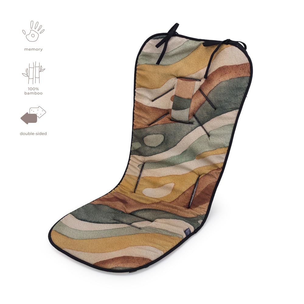 MEMORY - Soletta per passeggino con schiuma intelligente cucita MEMORY; Fodera per seggiolino per passeggino; Soletta universale in bambù per l'estate - Collezione Animal Rainbow Mountain