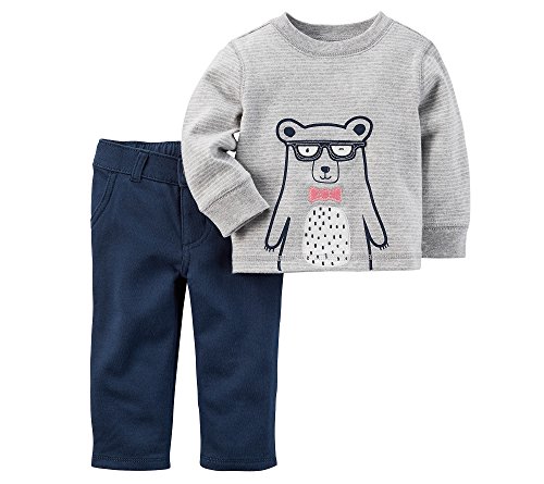 Ensemble 2 pièces bébé garçon avec haut ours en jersey et pantalon