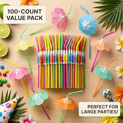 100 Pitillos con Sombrilla Tropical de Plástico Flexible 24 cm miniatura 7